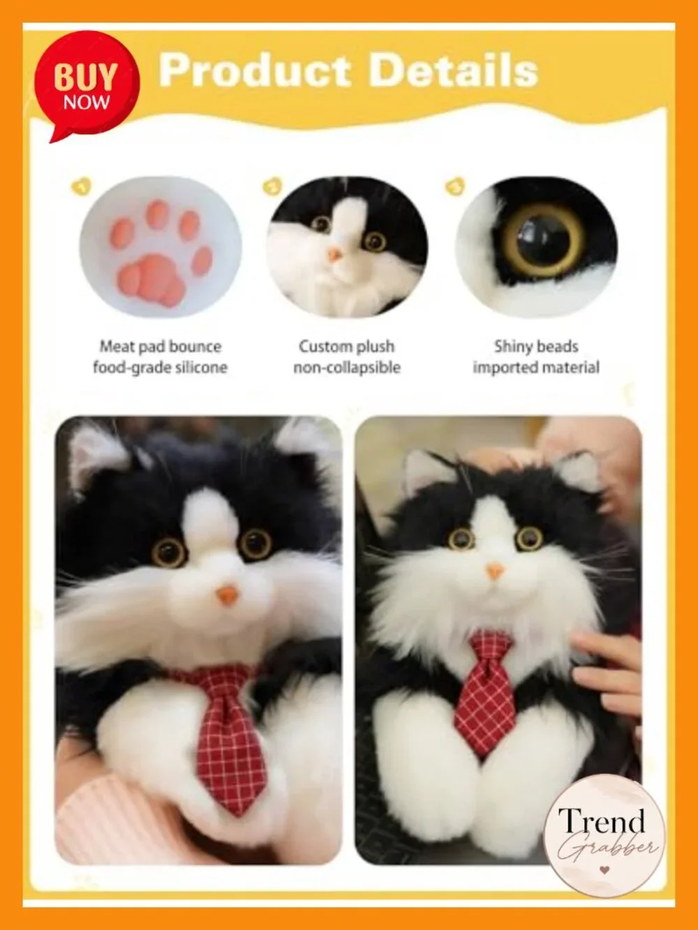 Realistic Tuxedo Cat Plush Backpack with Adjustable Straps, Plush Fabric, Gift